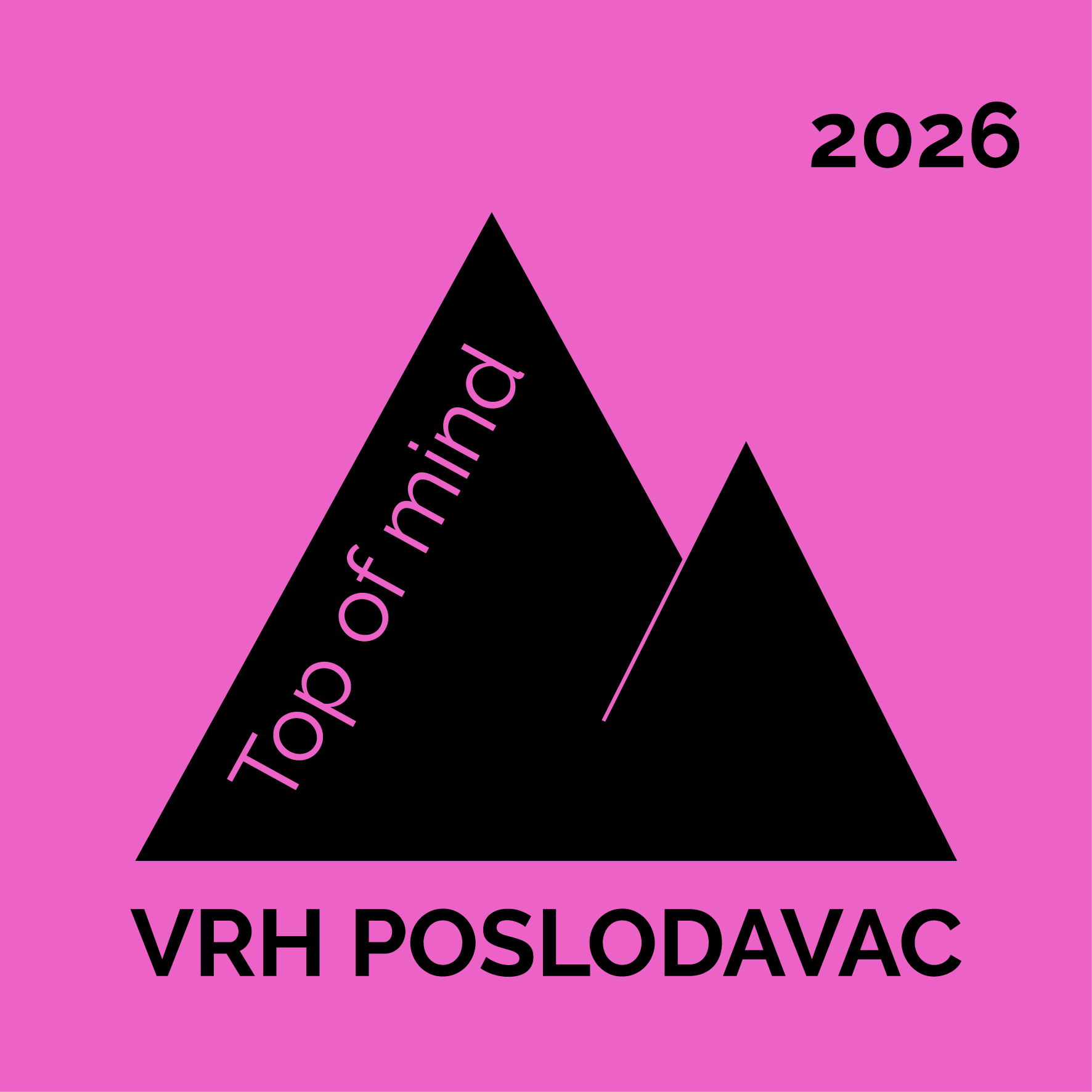 Crna planina sa roze pozadinom ispoed koje piše VRH POSLODAVAC i Top of mind sa datumom 2026.