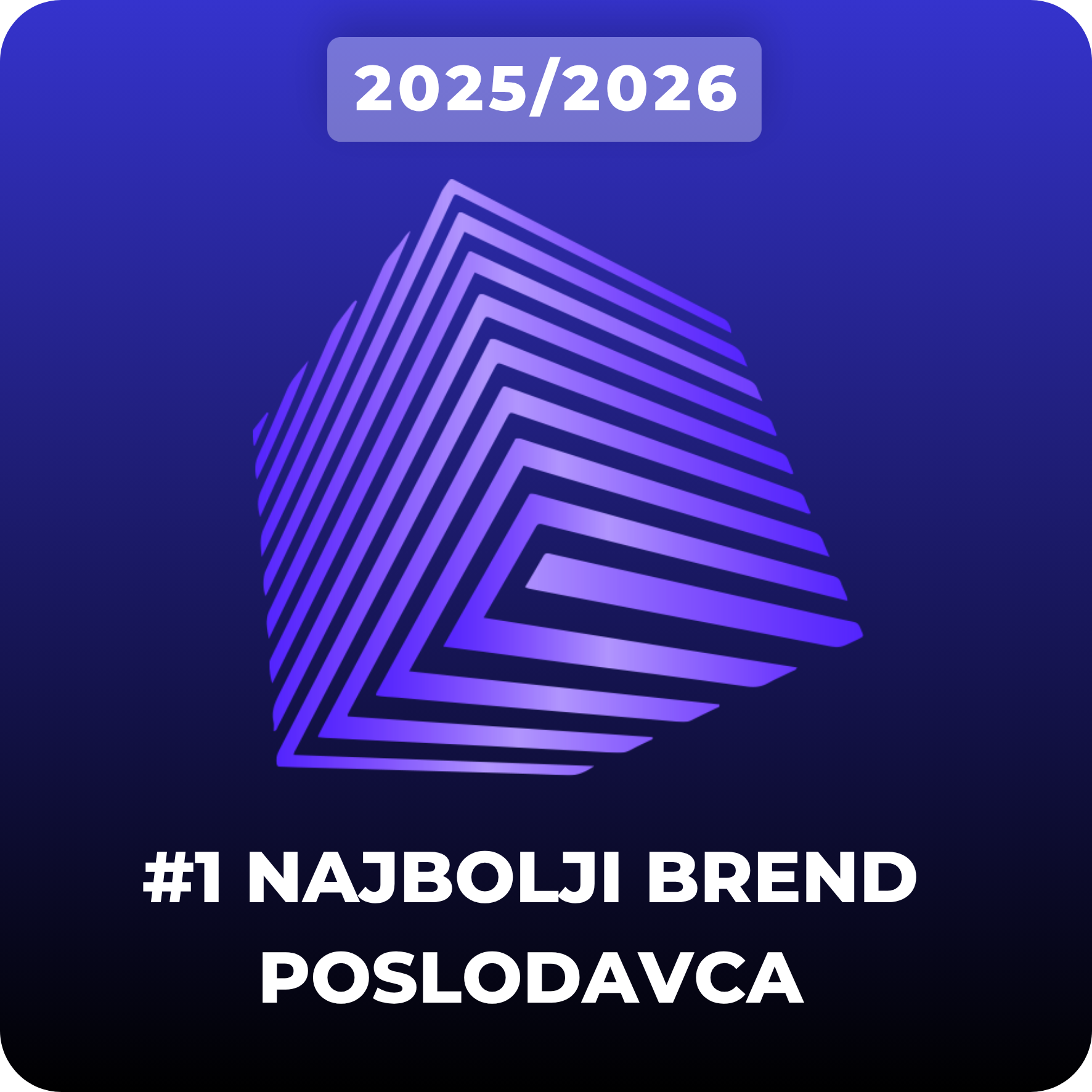 Ljubičasta kocka ispod koje stoji tekst 1 Najbolji Brend Poslodavca na plavoj pozadini
